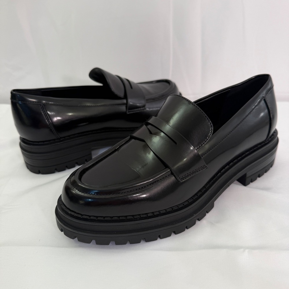 Calvin Klein KCGRANT Black Chunky Lug Sole Penny Loafers Mens 8.5M Slip On Shoes